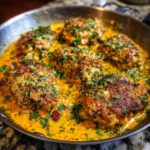 Close-up of golden-brown Marry Me Chicken pieces in a rich, creamy sauce, garnished with fresh parsley.