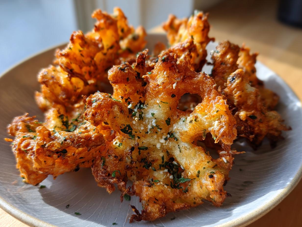 Close-up of crispy, golden-brown savory churros sprinkled with fresh herbs and grated cheese on a plate.