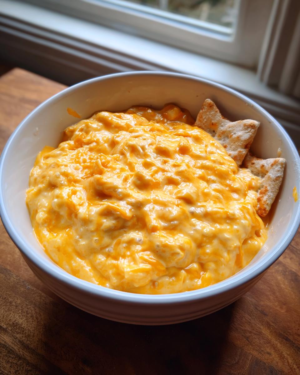 A close-up of a bowl filled with creamy, bright orange beer cheese dip served with star-shaped crackers.