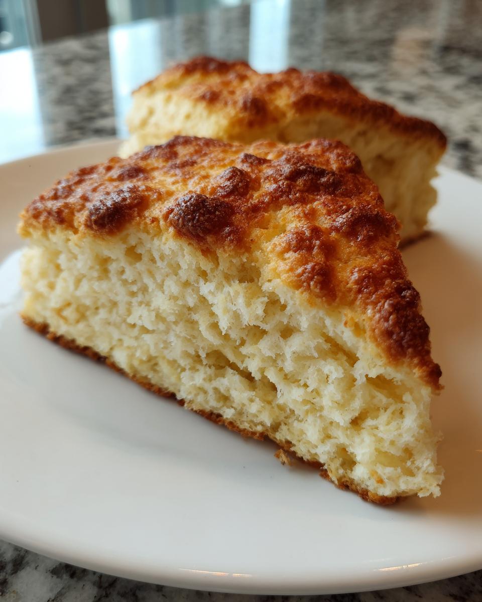 Close-up of a perfectly baked scone, showing its light, fluffy interior and golden-brown crust.