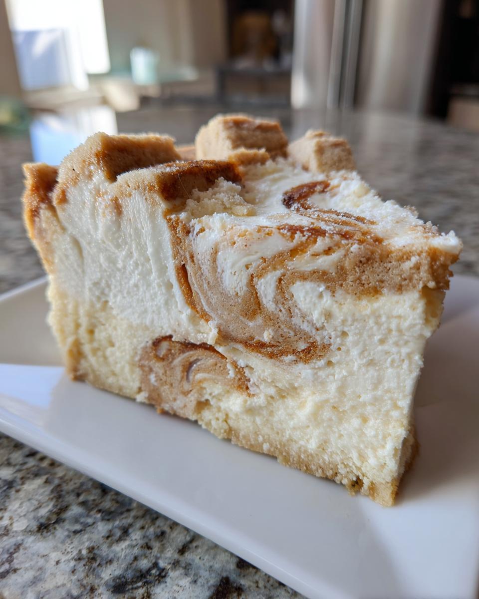 Close-up of a thick slice of sugar cookie cheesecake showing creamy white filling swirled with brown sugar cookie batter.