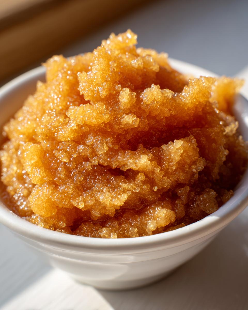 Close-up of fluffy, golden brown cinnamon butter mixture piled high in a small white bowl.