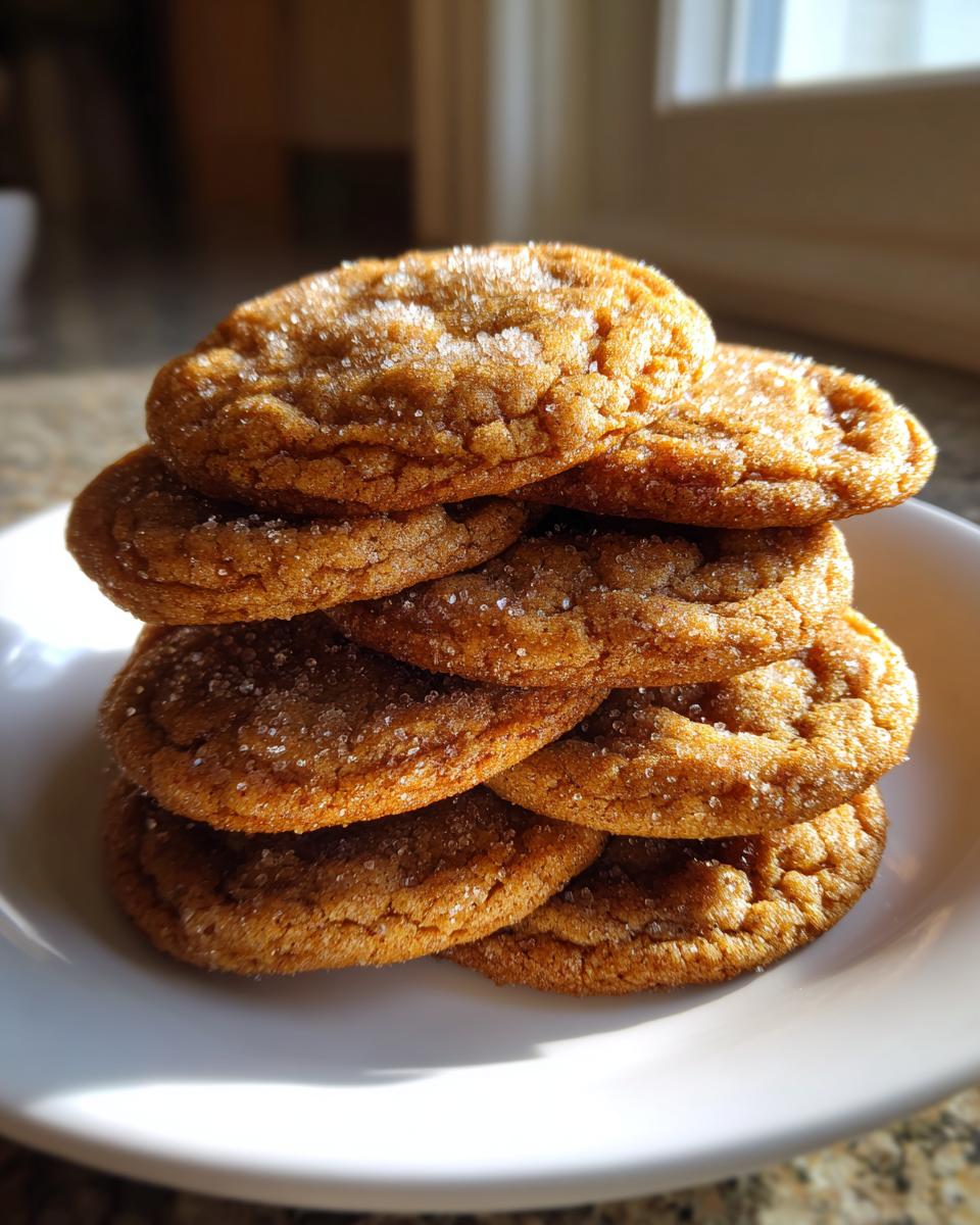 A close-up stack of chewy maple brown sugar cookies coated in sparkling sugar crystals.
