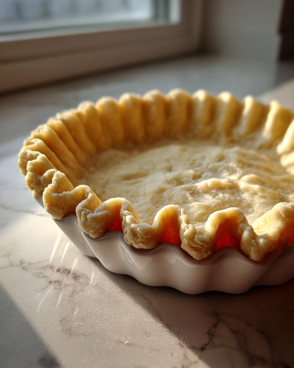 Unbaked butter pie crust dough pressed into a white, fluted tart pan, ready for filling.