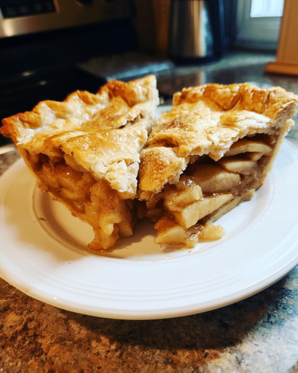 Two generous slices of homemade apple pie showing flaky crust and thick apple filling on a white plate.