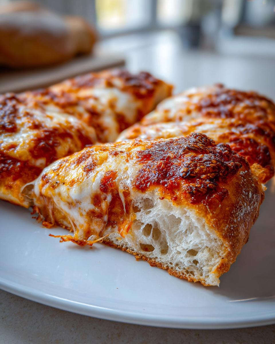 Close-up of a thick slice of ultimate cheese pizza showing the gooey, melted cheese and airy interior crust.