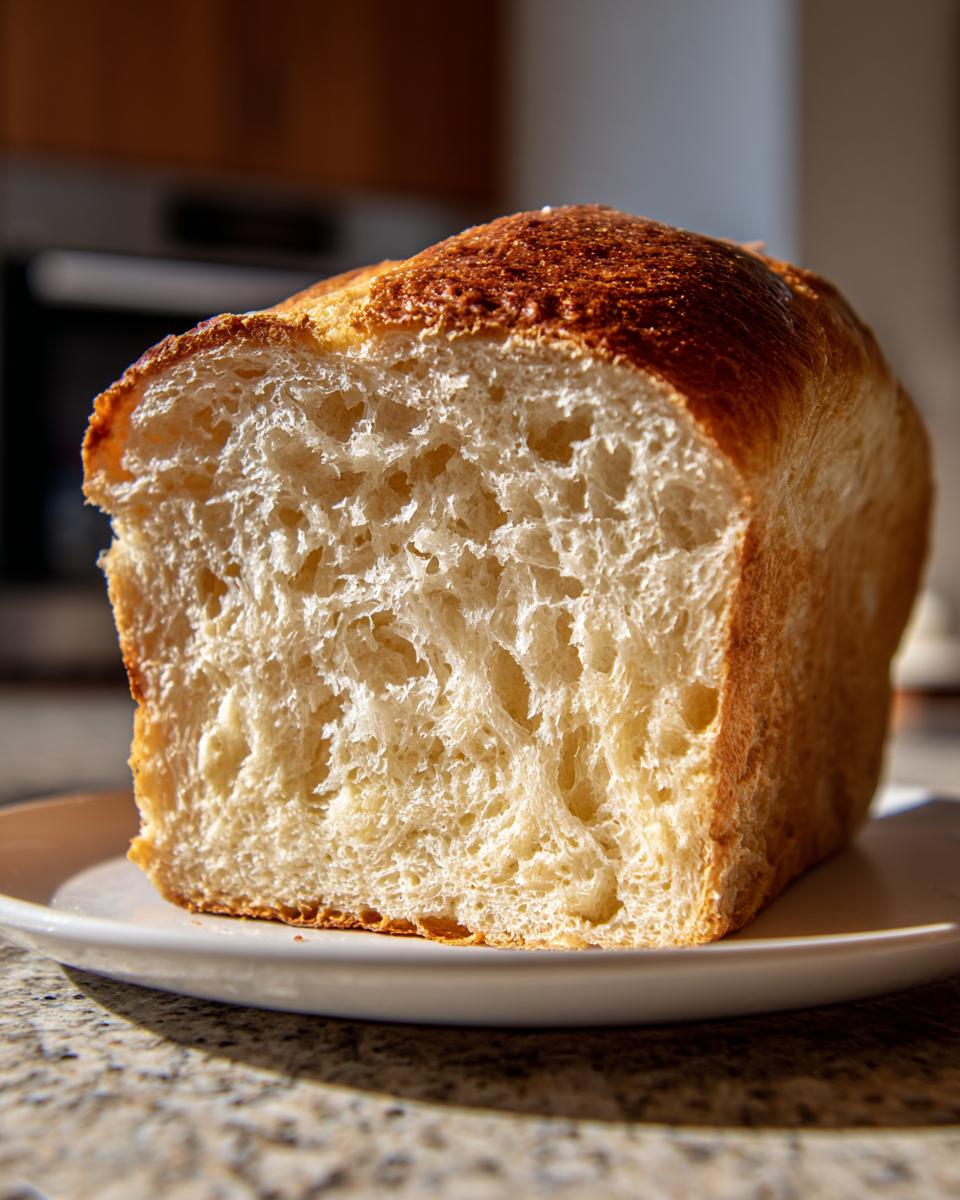 Cross-section of a fluffy loaf of amazing yeast bread showing a soft, airy crumb and golden crust.